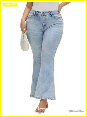 High Waisted Flare Bootcut Jeans Stretchy Ripped Distressed Denim